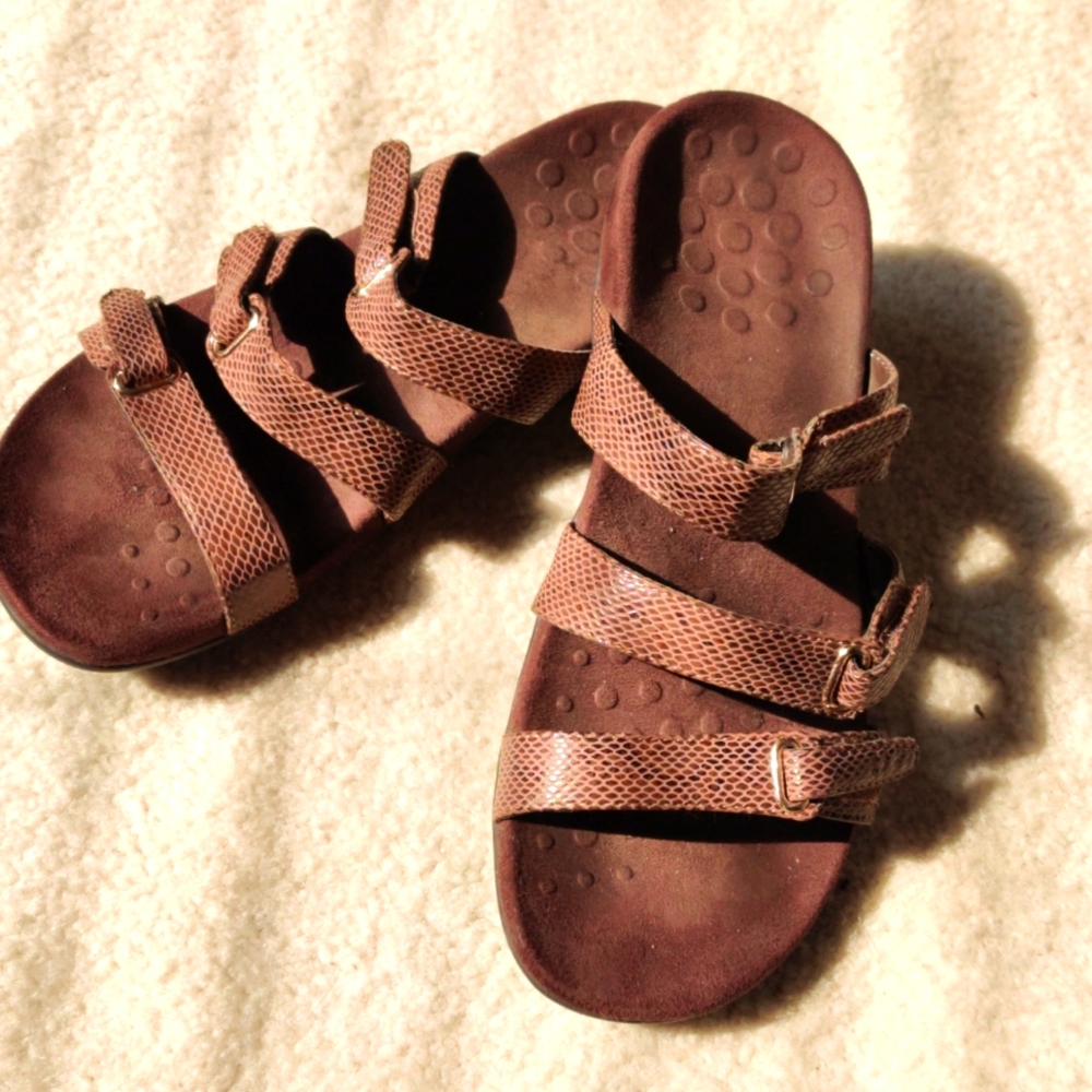 Vionic Brown Strappy Slide Sandals
